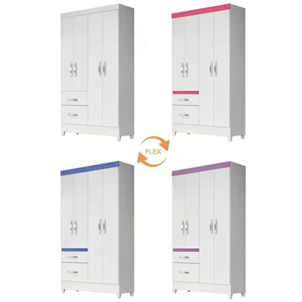 Guarda Roupa 4 Portas Madri Branco Rosa Azul - Image 6