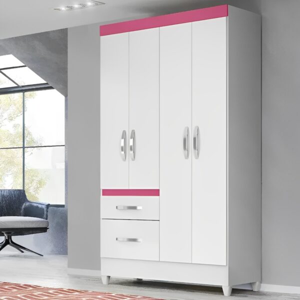 Guarda Roupa 4 Portas Madri Branco Rosa Azul - Image 4