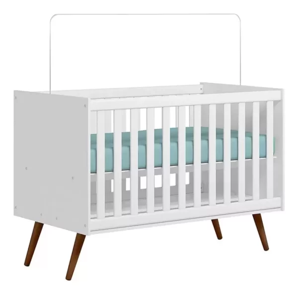 Berço Americano Vira Mini Cama Pés Retrô Branco Branco