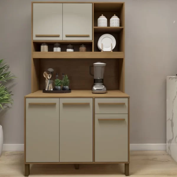 Armário de Cozinha 5 Portas 1 Gaveta Ametista Cinamomo/Off-White