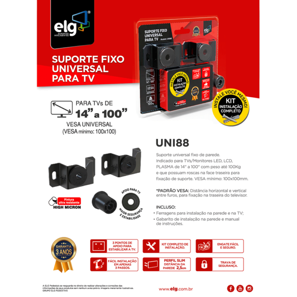 Suporte para TV Universal ELG UNI88 14'' a 100'' suporta até 100 Kg Preto GO - 278800 - Image 2