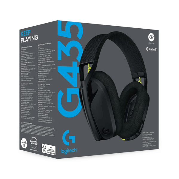 Headset Gamer Sem Fio Logitech G435 Preto DF - 582499 - Image 3