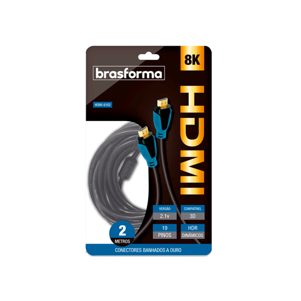 Cabo HDMI Brasforma 2.1 8K 3D 2160P, com 2 metros - HDMI8102 Preto GO - 283152 - Image 2