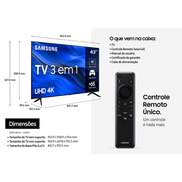 Samsung Smart TV 43" UHD 4K 43CU7700, Processador Crystal 4K, Gaming Hub Preto GO - 67533 - Image 11