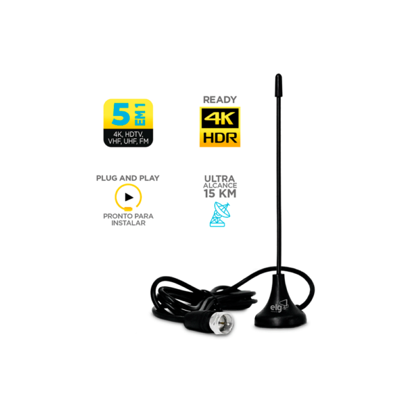 Antena Interna ELG Smart View 2,5 Metros com Sinal Digital 4K HDR HDTV, UHF, VHF Preto GO - 283094 - Image 3