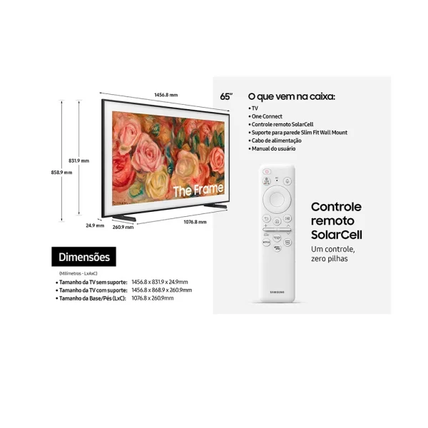 Samsung Smart TV 65 " QLED 4K The Frame 65LS03D, Dolby Atmos, Controle SolarCell Preto GO - 67593 - Image 7