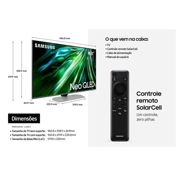 Samsung AI Gaming TV 43" Neo QLED 4K, Processador com AI, Upscaling 4K, Mini LED, AI Auto Game Mode Dark Titan GO - 67579 - Image 7