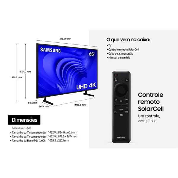 Samsung Smart TV 65" UHD 4K 65DU7700, Processador Crystal 4K, Gaming Hub Preto GO - 67588 - Image 8