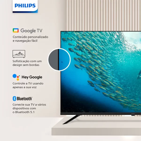Smart TV Philips 55" LED 4K UHD 55PUG7019, Google TV, Wi-Fi Integrado, Bluetooth Preto GO - 67606 - Image 4