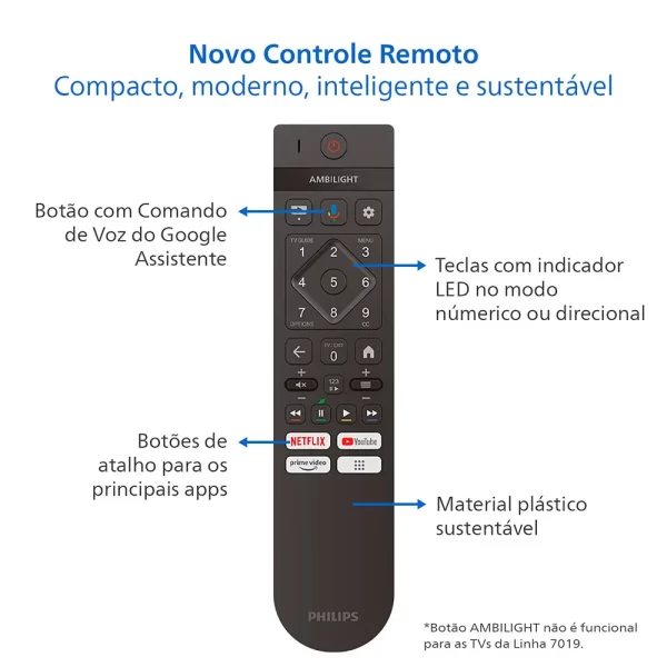 Smart TV Philips 55" LED 4K UHD 55PUG7019, Google TV, Wi-Fi Integrado, Bluetooth Preto GO - 67606 - Image 2