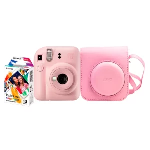 Kit Câmera Instax Mini 12 com pack 10 fotos Spray Art e Bolsa Rosa GO - 227241