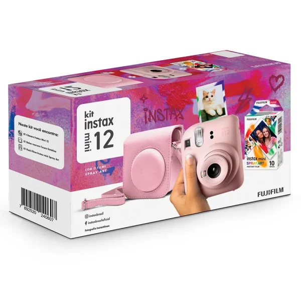 Kit Câmera Instax Mini 12 com pack 10 fotos Spray Art e Bolsa Rosa GO - 227241 - Image 3