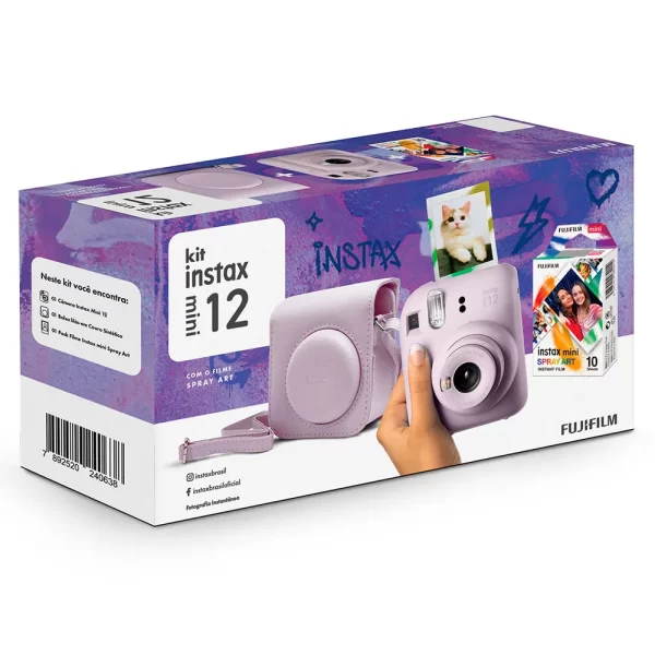 Kit Câmera Instax Mini 12 com pack 10 fotos Spray Art e Bolsa Lilas GO - 227242 - Image 2