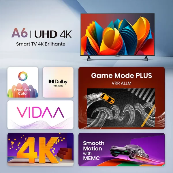 Smart TV Hisense 58" 4K 58A6K, Modo Jogo PLUS GO - 67604 - Image 9