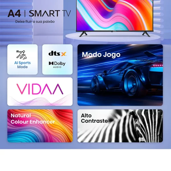 Smart TV Hisense 40" Full HD 40A4N, Modo AI Esportes, Game Mode GO - 67603 - Image 7