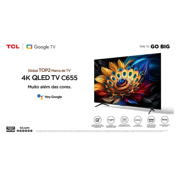 Smart TV TCL QLED 55" 4K UHD 55C655 Google TV, Dolby Vision-Atmos Chumbo GO - 67612 - Image 3