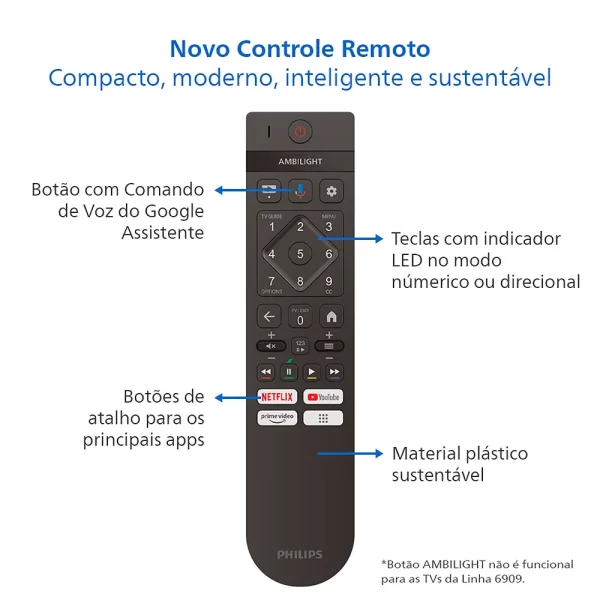 Smart TV Philips 43" LED FHD 43PFG6909, Google TV, sem bordas Preta GO - 67614 - Image 2