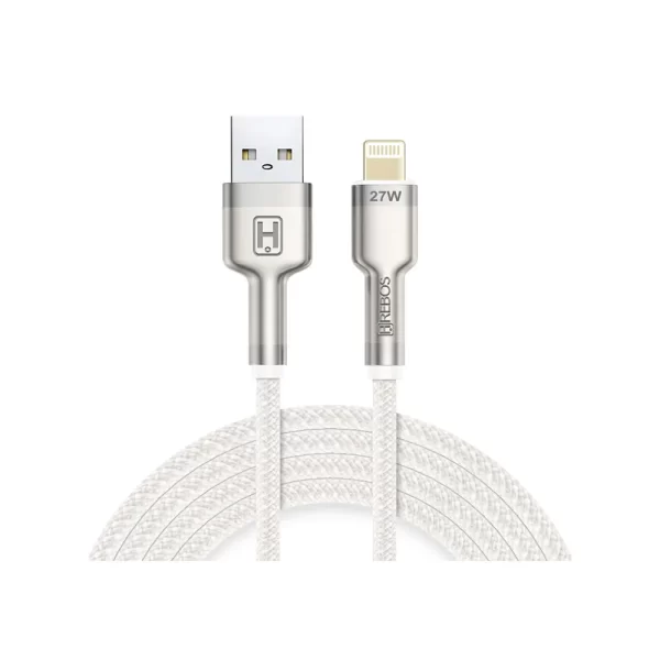 Cabo Auxiliar Hrebos USB-A para Lightning, Turbo Metal Waves - HS-595Branco DF - 284074