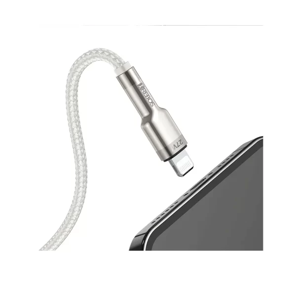 Cabo Auxiliar Hrebos USB-A para Lightning, Turbo Metal Waves - HS-595Branco DF - 284074 - Image 3
