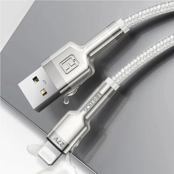 Cabo Auxiliar Hrebos USB-A para Lightning, Turbo Metal Waves - HS-595Branco DF - 284074 - Image 2