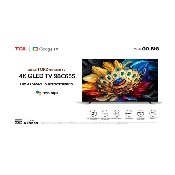 Smart TV QLED 98" TCL C655 4K UHD HDR 10+ DOLBY VISION Preta GO - 67623 - Image 2